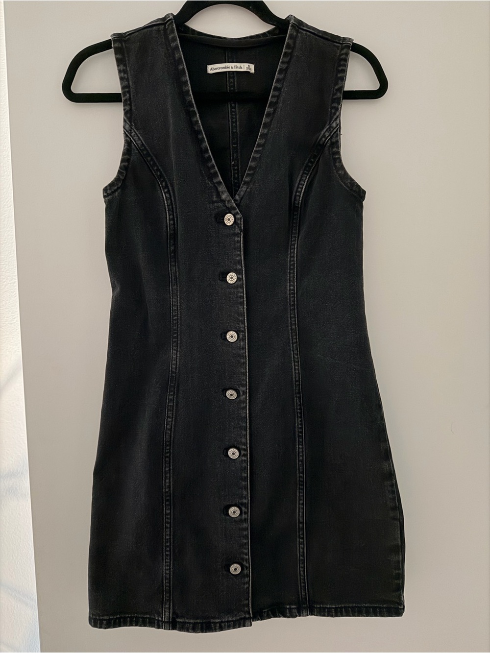 Abercrombie & Fitch Black Sleeveless Button-Front Denim Dress
